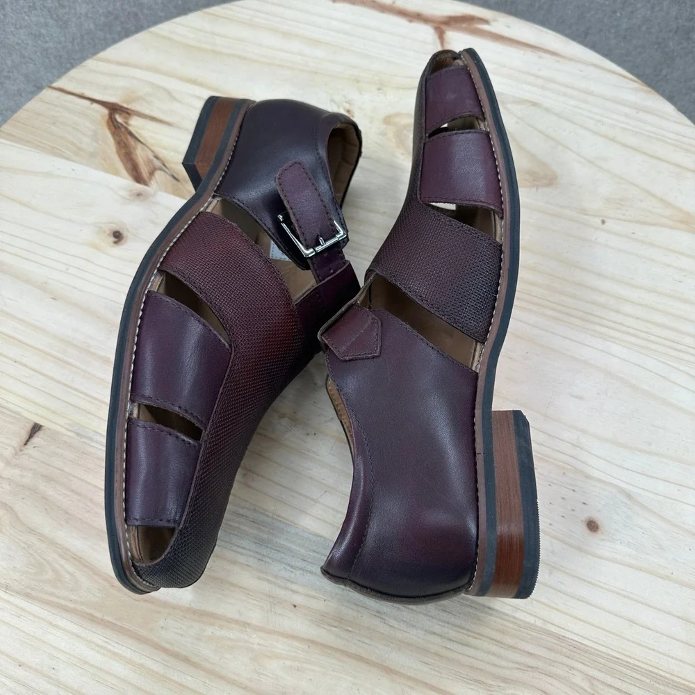 NWOB La Milano Fisherman Sandals Mens 10 Burgundy Leather Woven